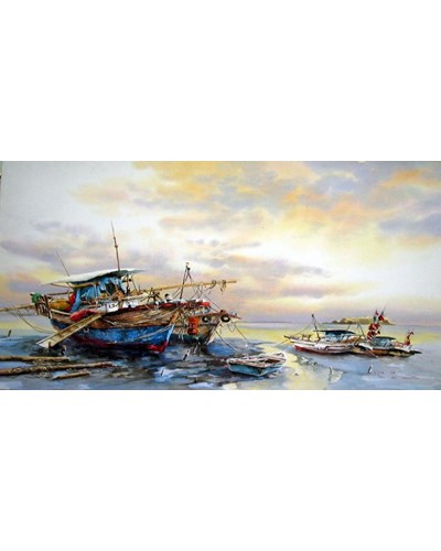 ציור שמן זוג סירות דייגים 